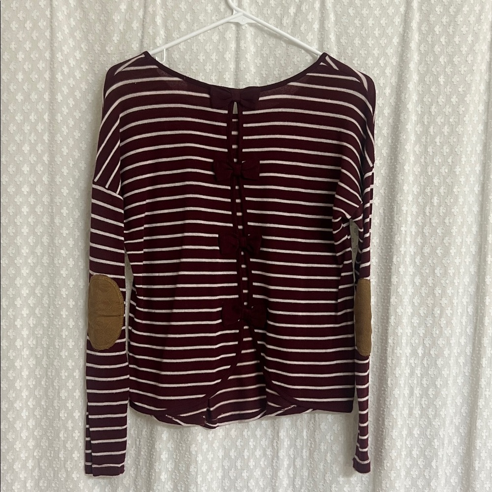 Striped Long Sleeve Top - Maroon and White